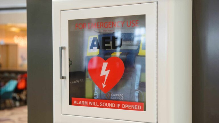 “AED device for cardiac emergencies.”